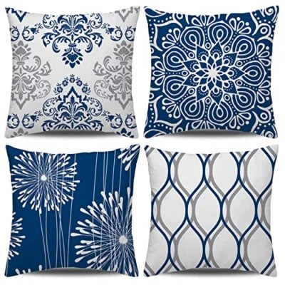 Decorative Throw Pillow Covers 16x16 Set of 4 Modern Simple Square 16"x16" Blue - Image 1 of 4
