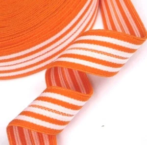 near 3/4" 18mm wide Torrid Orange w/ white Stripe Thick Elastic Band EB44 - Picture 1 of 9