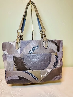 Bolsa de ombro Coach cinza patchwork couro camurça -F15459 - Imagem 1 de 4