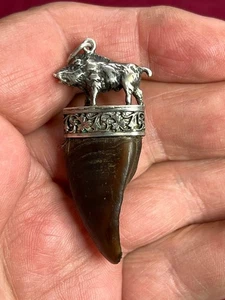 Rare Sterling Silver Pocket Watch Chain Hunting Fob Charivari Wild Boar's Hoof - Picture 1 of 6