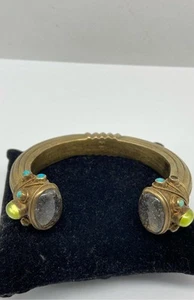 Sterling Silver Assorted Gemstone Cabochon Caped Ends 5 1/2" Cuff Bracelet 71.9g - Picture 1 of 6