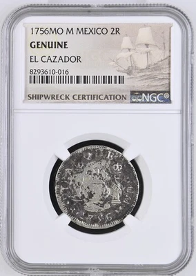 1756MO M MEXICO 2R EL CAZADOR Silver Shipwreck Coin NGC Graded - Image 1 of 2