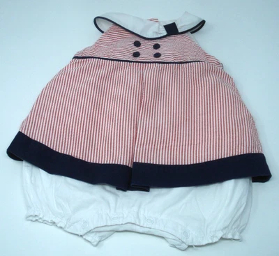 Vestido náutico Janie and Jack infantil menina vermelho branco azul tamanho 0-3 meses - Imagem 1 de 4