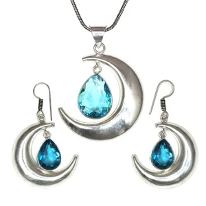 London Blue Topaz Gemstone Mother's Day Jewelry Pendant Earring Set - Picture 1 of 10