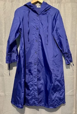 VTG 80’s Totes Rain Trench Coat Long Parachute Packable Blue Purple Women OSFA - Image 1 of 4