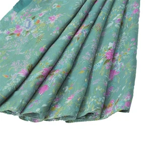 Sanskriti Vintage Sarees Sea-Green 100% Pure Silk Printed Sari 5+Yd Craft Fabric - Picture 1 of 11