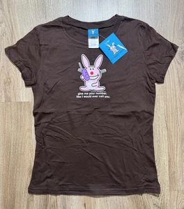 Y2K Jim Benton Happy Bunny „Give Me Your Number…“ braunes Damen-T-Shirt Größe M - Bild 1 von 7