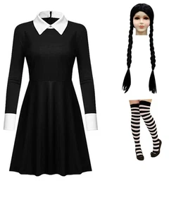 Costume Mercoledì Bambina Bambini L'Addams Halloween Vestito Fantasia Outfit - Foto 1 di 4
