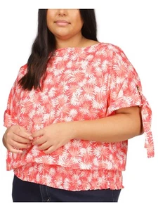 MICHAEL MICHAEL KORS Womens Coral Tie Grommet Kimono Sleeve Top Plus 3X - Picture 1 of 4