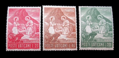Sellos de la Ciudad del Vaticano Sc 420-422 Belén Peruano 1965 Juego Completo de 3 Como Nuevos MNH Foto 1 de 2