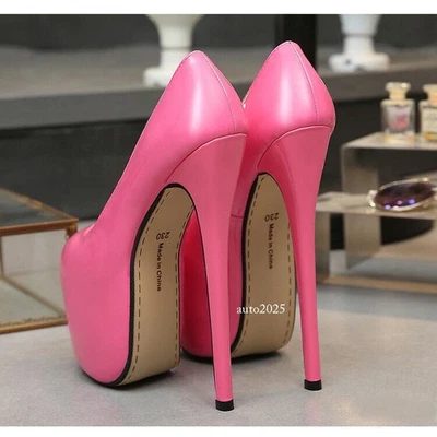 Women 18cm Club Round Toe Platform Pumps High Heels Stilettos Nightclub Shoes Sz - Photo 1/4