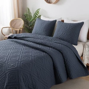 Oversized California King Size Quilt Bedding Sets with Pillow Shams, Navy Blu... - Picture 1 of 7