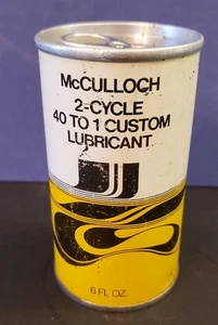 Vintage McCulloch 2 Cycle Oil Can 40 to 1 Lubricant 6oz Full metal can - Picture 1 of 6