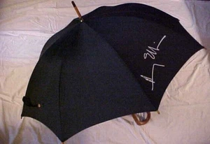 Paraguas vintage Perry Ellis logotipo de diseñador 39 en negro madera usado sin usar - Imagen 1 de 8