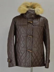 BURBERRY LONDON Mouton Leather Duffle Coat Fox Fur 40 Size Brown FR07-781-55 - Picture 1 of 9
