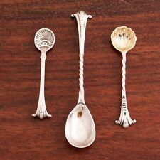 3 ENGLISH STERLING SILVER MASTER SALT & CONDIMENT SPOONS ONSLOW 1887, 1865