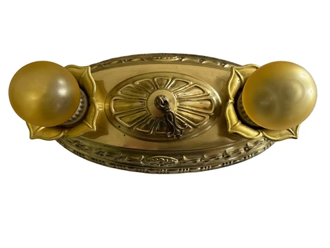 Vintage Antique pressed Brass Ceiling 2 Light Fixture Chandelier Art Deco 20's Cover