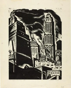 Chicago Towers : Todros Geller : 1937 : woodcut : Archival Quality Art Print - Picture 1 of 2