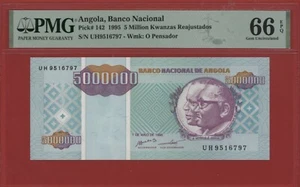 ANGOLA 5000000 KWANZAS 1995 PICK # 142 PMG 66 GEM UNCIRCULATED EPQ. - Picture 1 of 2