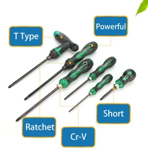 Ratcheting Adjustable Dual 2 in 1 Screwdriver Magnetic Flat/Phillips Head - Picture 1 of 9
