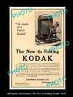 OLD 8x6 HISTORIC KODAK CAMERA ADVERTISMENT THE 4a FOLDING POCKET CAMERA c1910