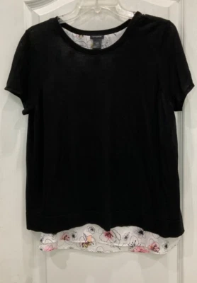 Blusa de Diseñador Ann Taylor Imitación 2 Piezas Talla L Negra Espalda Abierta Forro Floral 187 Foto 1 de 4