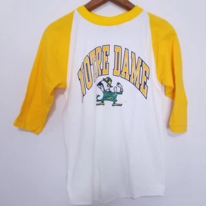 Vintage Russell Athletic Notre Dame T Shirt Raglan Irish Gold Tag 80s Youth XL - Picture 1 of 7