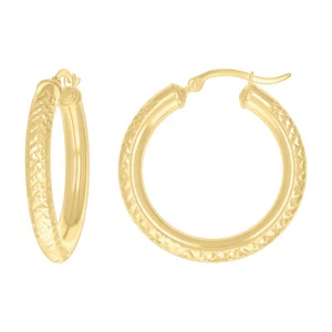 4mm-31mm Round Tube Diamond-cut Patterned Womens Hoop Earrings 10Kt Yellow Gold - Picture 1 of 3