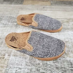 Reef Cushion Homey Womens Sandals Sz 7 Gray Black Polka Dots Suede Slip On Mules - Picture 1 of 13