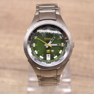 Reloj FOSSIL Hombre Tono Plateado Acero Inoxidable Clásico Cuarzo Fecha Esfera Verde - Imagen 1 de 9