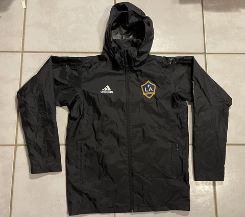 ADIDAS LA Galaxy MLS  2016 BLACK Hooded Rain Jacket Men's Medium Cover