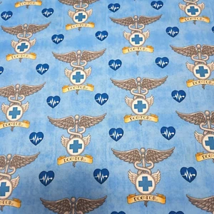 15" What the Doctor Ordered Dan Morris Quilting Treasures Medical on Blue - Picture 1 of 3