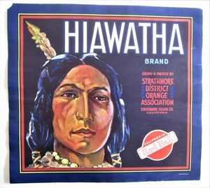 Etiqueta de caja de frutas naranja marca Hiawatha, original - Imagen 1 de 2