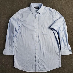 Hart Schaffner Marx Shirt Mens Size 16.5/34 Blue Striped Pima Cotton Long Sleeve - Picture 1 of 20