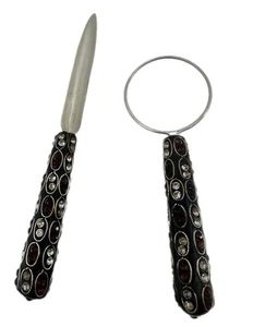 Set scrivania vintage strass - lente di ingrandimento e apri lettere glam anni 60-80 - Foto 1 di 14