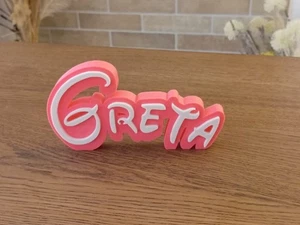 GRETA PERSONALIZE DISNEY NAME PLATE SIGN CUSTOM DOOR TAG FONT WALL BEDROOM PINK - Picture 1 of 2