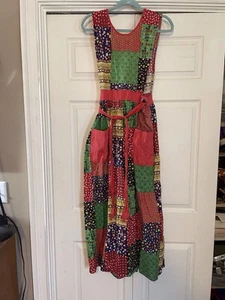 Vintage 60s 70s Design House Patchwork Cottage Core Apron Jumper Maxi Dress - Picture 1 of 6