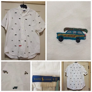 Ralph Lauren Shirt Mens XL White Embroidered Cars Cars Canoe Glasses Preppy AOP - Picture 1 of 22