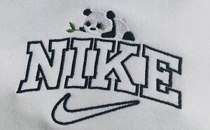 Vintage Panda Bear Embroidered Nike Hoodie Sweatshirt S M L  Adult New White