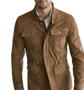 Men's Brown Pure Suede Leather Shirt Soft Suede Blazer Custom Made Coat Jacket - Picture 1 of 9