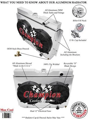 RN 3 Row Radiator,12" Fans,Shroud-1959 1960,1964 1965 Chevrolet El Camino - Imagem 1 de 4