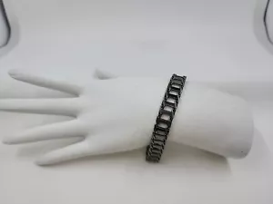 Men's 925 Italian Sterling Silver Black Rhodium Railroad Bracelet - Picture 1 of 5