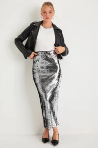 Lulu's NWT Sequin Maxi Skirt Silver XS - Picture 1 of 6