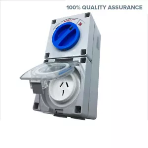 3 Pin 20 Amp FLAT 240V Switched Socket Outlet IP66 Weatherproof Industrial Swtch - Picture 1 of 7