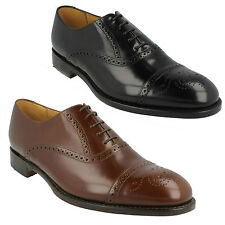 OBAN LOAKE MENS BLACK & BROWN LEATHER LACE UP SMART FORMAL SEMI BROGUE SHOES