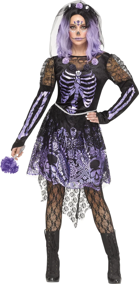 Dark Senorita Skeleton ADULT Womens Costume NEW Day of Dead Dress Headband - Image 1 of 4