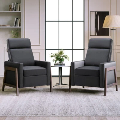 Set of 2 PU Leather Recliner Chairs Single Sofas Home Theater Seating Armchairs - Image 1 of 4