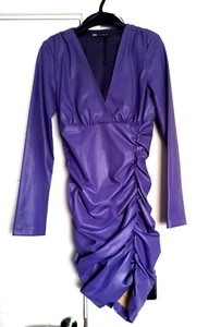 Zara Faux Leather Mini Dress Ruched Stretch Plunge XS UK 8 NEW - Picture 1 of 7