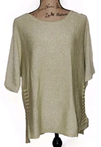 Chico's Sweater Size 2 Large (12) Lime Green Sparkle Hi Low Hem Short Sleeves - Picture 1 of 3