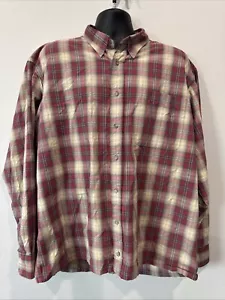 Cabela's Mens Flannel Shirt Size XL Tall XLT Red Brown Plaid Cotton Long Sleeve - Picture 1 of 10